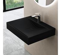 doporro Vasque à Poser 60cm avec Bonde Lavabo Suspendu Noir Mat Colossum810 Fonte Minérale Solid Surface 60x48x12cm