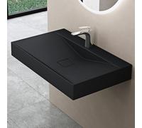 doporro Vasque à Poser 80cm avec Bonde Lavabo Suspendu Noir Mat Colossum810 Fonte Minérale Solid Surface 80x48x12cm