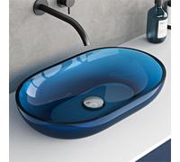 doporro Vasque à Poser Ovale Petit Lave Mains Lavabo 54x34x10,5cm Bleu en Résine Transparente Salle de Bain WC Invités Coloria03