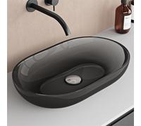 doporro Vasque à Poser Ovale Petit Lave Mains Lavabo 54x34x10,5cm Gris en Résine Transparente Salle de Bain WC Invités Coloria03