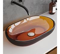 doporro Vasque à Poser Ovale Petit Lave Mains Lavabo 54x34x10,5cm Orange en Résine Transparente Salle de Bain WC Invités Coloria03