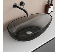 doporro Vasque à Poser Ovale Petit Lave Mains Lavabo 60x36x14cm Gris en Résine Transparente Salle de Bain WC Invités Coloria04