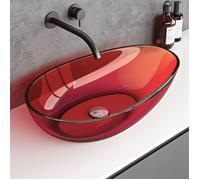 doporro Vasque à Poser Ovale Petit Lave Mains Lavabo 60x36x14cm Rouge en Résine Transparente Salle de Bain WC Invités Coloria04