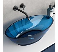 doporro Vasque à Poser Ovale Petit Lave Mains Lavabo 63x34x17cm Bleu en Résine Transparente Salle de Bain WC Invités Coloria02