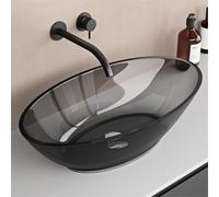 doporro Vasque à Poser Ovale Petit Lave Mains Lavabo 63x34x17cm Gris en Résine Transparente Salle de Bain WC Invités Coloria02