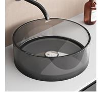 doporro Vasque à Poser Ronde Petit Lave Mains Lavabo Circulaire 40x40x14cm Gris en Résine Transparente Salle de Bain WC Invités Coloria01