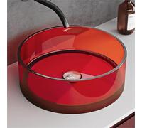 doporro Vasque à Poser Ronde Petit Lave Mains Lavabo Circulaire 40x40x14cm Rouge en Résine Transparente Salle de Bain WC Invités Coloria01