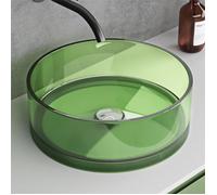 doporro Vasque à Poser Ronde Petit Lave Mains Lavabo Circulaire 40x40x14cm Vert Pois en Résine Transparente Salle de Bain WC Invités Coloria01