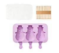 Doqeou Moule en silicone en forme de bonhomme de neige avec 3 compartiments et couvercles et 50 bois, préparateur de congélateur pour barres de chocolat, gâteaux lors de fêtes de famille, fêtes
