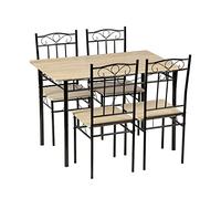DORAFAIR Ensemble de salle à manger rectangulaire en bois de hêtre, table à manger 109cm x 69cm x 75cm et 4 chaises contemporaines avec pieds en métal noir