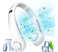 Doramier Ventilateur de Cou Portable, 5 Vitesses,flux d’air à 360°,USB Ventilateur de cou sans lame,casque ventilateur de cou pour les voyages, le sport, le camping (white)