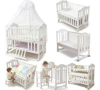 Doraystar Lit Cododo Bebe en Bois, Pliable Convertible Cododo Berceau Bébé Co-Sommeil, Lit Bebe avec Matelas (X8 White)
