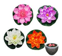 Dorccsi Nénuphar Artificiel en Mousse, Fleur de Lotus, décor d'étang pour étang, Patio, Jardin, Piscine, 4 pièces, lys avec Stylet, Fleurs flottantes pour étangs, décor d'étang, nénuphar Artificiel