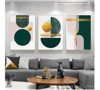 Doré vert géométrique affiche abstraite forme montagne soleil Murale art moderne Toile tableau peinture Murale Tableaux chambre