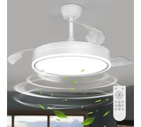 Dorlink Plafonnier Ventilateur Rétractable 34 Pouces avec Lumière, télécommande LED à gradation continue, ventilateur-luminaire moderne pour chambre/salon/cuisine, 3000K-6500K, 6 vitesses