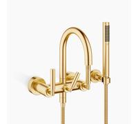 Dornbracht TARA Mitigeur de bain pour montage mural avec garniture de douche flexible, saillie 240mm, 25133882-28, Couleur: Laiton brossé