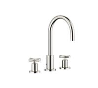 Dornbracht TARA Mélangeur de lavabo à trois trous avec garniture d'écoulement, bec pivotant à 360°, saillie 165mm, 20713892-06, Couleur: Platine Mat