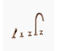 Dornbracht VAIA Mitigeur bain-douche à 5 trous, montage sur bord de baignoire, inverseur automatique, poignée croisillon, saillie 220mm, 27522809-42, Couleur: bronze brossé