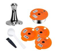 Dosettes de café réutilisables compatibles avec la plupart des machines à | Capsules de café en acier inoxydable avec tamper et 4 couvercles en silicone (220 ml/200 ml/180 ml/60 ml)