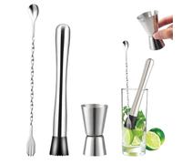Doseur à cocktail, 3 Pièces Doseur à alcool double, Avec Cuillère à Cocktail, Cocktail Jigger Dual Spirit Measure Cup, Convient pour les bars et les appartements