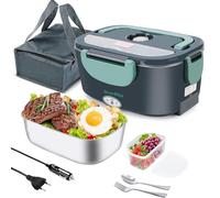 Dosevita Gamelle Chauffante 80W Lunch Box Chauffante 1,5L Chauffe Plat Voiture 3 en 1 12V/24V/220V, Gamelle Chauffante Allume Cigare, Acier Inoxydable, Boite Chauffante Repas pour Voyage et Bureau
