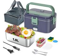 Dosevita Gamelle Chauffante 80W Lunch Box Chauffante 1,8L Chauffe Plat Voiture 3 en 1 12V/24V/220V, Gamelle Chauffante Allume Cigare, Acier Inoxydable, Boite Chauffante Repas pour Voyage et Bureau