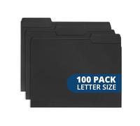 Dossier de dossier, onglet 1/3, format lettre, idéal pour organiser et ranger facilement des fichiers, 100 par boîte (noir standard)