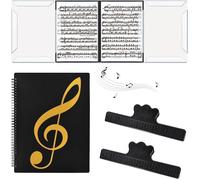 Dossier de Musique A4 Pliable 4 Volets,Imperméable,Anneaux,Avec 2 Clips pour Partitions,Feuilles et Documents