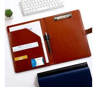 Dossier multifonctionnel en cuir PU Texture A4, porte-stylo à Clip, fentes pour cartes, organisateur de réunion de bureau d'affaires pour banque/vente, 1 pièce Bleu