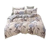 DOTBUY Parure de lit, 4 pièces Housse de Couette Microfibre Confortable Ensemble de Literie Chambre à Coucher Élégant Classique Lit Imprimé Draps et Taies d'oreiller (240x220cm,Beige)
