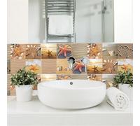 DOTBUY-SHOP Autocollant Carrelage pour Cuisine Salle de Bain, Motif Étoile de Mer Plage de Sable 3D Autocollant Carreaux 24PCS Auto-Adhésif Stickers Carrelage (Coucher de soleil,15x15cm)