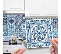 DOTBUY-SHOP Autocollant Carrelage pour Cuisine Salle de Bain, Série Bleue Style Vintage Autocollant Carreaux 24PCS Auto-Adhésif Stickers Carrelage Stickers Carreaux (Style élégant,20x20cm)