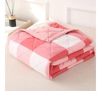 DOTBUY-SHOP Couvre Lit Matelassé, Chèque Couvre-Lit Couverture de Lit pour Toutes Les Saisons Jeté de Lit Dessus de Lit Courtepointe Réversible Doux Couettes Parure de Lit (Rose,150x200cm)