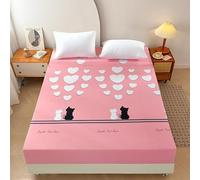 DOTBUY-SHOP Draps Housses 90x200 cm, Motif d'amour Protege Matelas, Protege Matelas en Polyester Extra-Doux, Respirant et Lavable, Hauteur de Matelas Jusqu'à 30 cm (90x200cm,Rose)