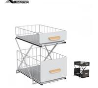 Double armoire à épices-MENGDA-Organisateur de cuisine-Extractible et pliable Trois hauteurs réglables-Pas d'installation-Blanc