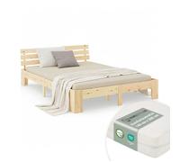 Lit double 140x200 marron matelas et sommier à lattes
