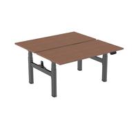 Double bureau motorisé assis-debout 150x75cm Plateaux noyer/Pied noir
