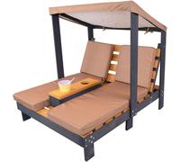 Double chaise pour enfants avec pare-soleil, transat de jardin en bois avec porte-gobelet, dimensions 91x85x88 cm, couleur marron, pour les enfants de 1,5 à 4 ans