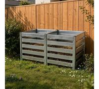 Double Composteur de Jardin Métal 1408L Grand Composteur Extérieur en Acier Galvanisé 182x91x85cm Bac à Compost Stable et Résistant TIMBELA M800+M800A