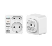 Double Dragon Adaptateur de Voyage 20W à Charge Rapide 5-en-1 France vers UK | 3 USB-A et 1 USB-C | Convertit EU 2-PIN Plug Une Utilisation au Royaume-Uni et en Irlande, Dubaï, la Malaisie, Singapour