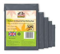 Double Dragon Lot de 125 sacs d'expédition auto-adhésifs de tailles mixtes | Emballage en plastique inviolable pour envoi, expédition et livraison | Gris (5 tailles | S à L | 25 de chaque)
