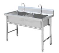 Double évier en acier inoxydable avec robinet 99,8 x 49,8 cm avec protection d'évier et assemblage de drainage, idéal pour restaurant, buanderie, arrière-cour et fonctionnel