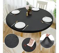 Double Face fit Design PU Round fit Nappe, Ripstop lingette de Table Ronde élastique, Soft Touch, Nappe imperméable à l'eau et à l'huile (Noir, Ronde 135-142cm)