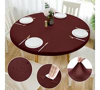 Double Face fit Design PU Round fit Nappe, Ripstop lingette de Table Ronde élastique, Soft Touch, Nappe imperméable à l'eau et à l'huile (Rouge foncé, Ronde 124-132cm)