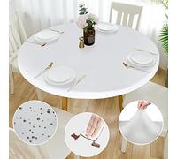 Double Face fit Design PU Round fit Nappe, Ripstop lingette de Table Ronde élastique, Soft Touch, Nappe imperméable à l'eau et à l'huile (Blanc, Ronde 124-132cm)