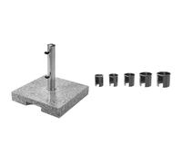 DOUBLE GRANIT Socle 25kg - Pied de parasol haute qualité avec tube inox - carré - 37cmx38cmx5.5 cm & 85897RR Inserts for Granite Parasol Stands-reducing Rings Set of 5 Douille de réduction