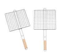 Double Grille Barbecue Carrée en Acier Chromé, 25x25 cm, Lot de 2, Manche Ergonomique, pour Viandes, Poissons et Légumes