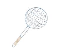 Double Grille Barbecue Ronde 30 cm en Acier Chromé avec Manche en Bois - Accessoire de Barbecue Pratique et Résistant