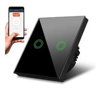 Double Interrupteur d'éclairage Maclean MCE714B Smart WiFi Tuya, en verre, éclairage par bouton rond, encastrable, 85x85mm, noir noir G