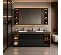Double lavabo de salle de bain avec miroir, design moderne, désembuage intelligent et éclairage LED, spacieux, sans couture, double péché personnalisable, 254 cm
